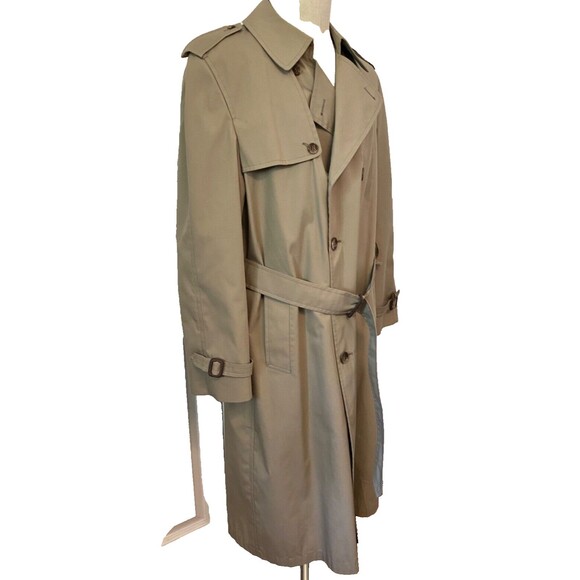 Vintage LONDON FOG Men’s 40 Reg - Double Breasted Trench Coat Belted Liner Beige - Picture 3 of 16